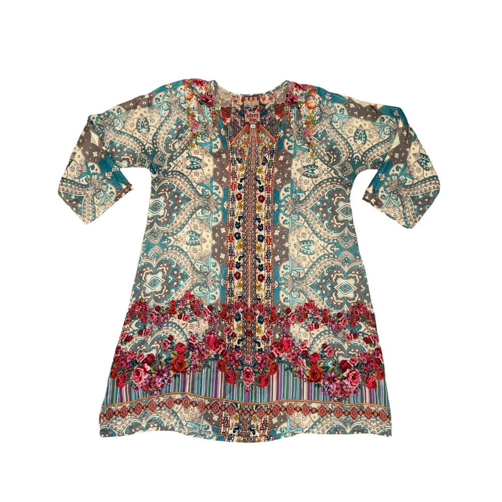 Johnny Was Tunic Top Womens XS Multi Paisley Floral Embroidered C83786B